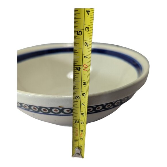 Handmade Boleslawiec Polish Pottery Bowl 7.5" Blue & White with Dotted Pattern - Picture 5 of 8